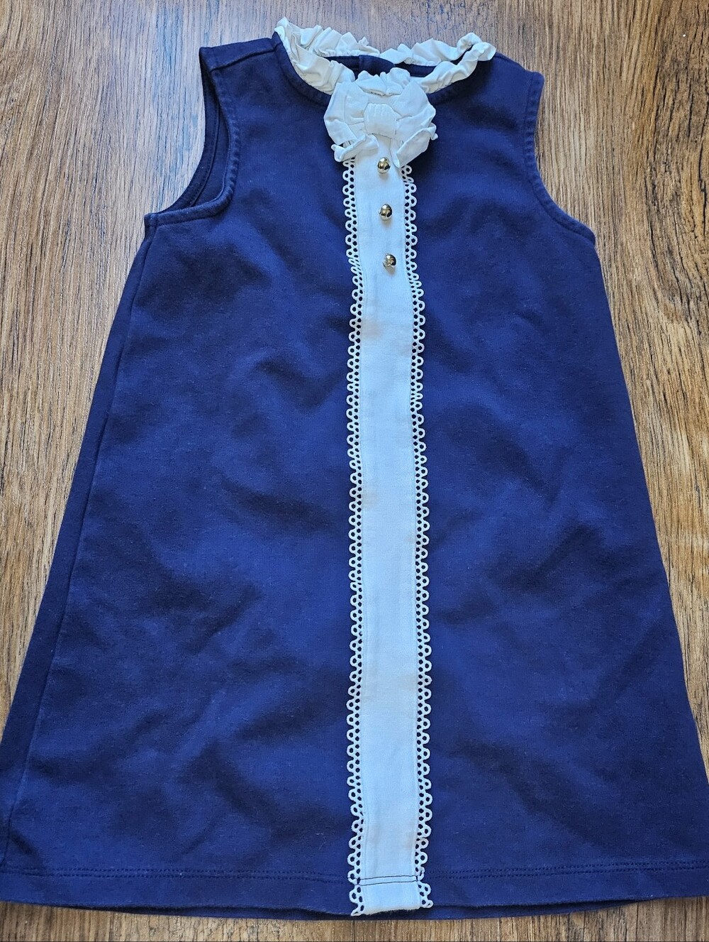 Navy and White Ruffle Trim Girl Formal Dress 4T